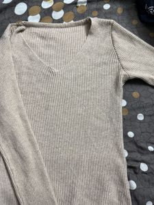 Beige Long Sleeves Top