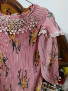 Pink Floral Pleated Top