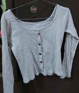 White Ribbed Button-Front Top