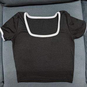Black Square Neck Crop Top