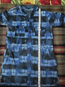 Blue Patterned Shirt Dress