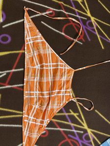 Orange Plaid Bikini Top