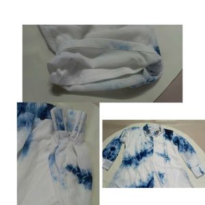 blue and white shibori tie-dye kurta Pant With 🧣