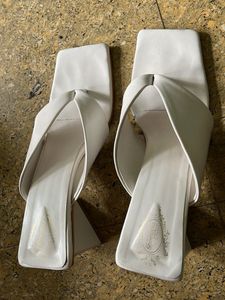 White Block Heel Mules