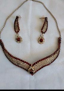 Red &amp; Rhinestone Necklace and Earring Set