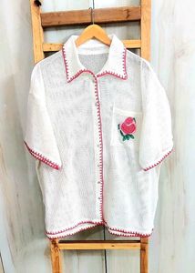 Cute Embroidered Crochet Trim Top size-48