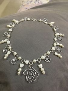 Wimsical Flower&amp;Pearl Heart Necklace/earrings Set