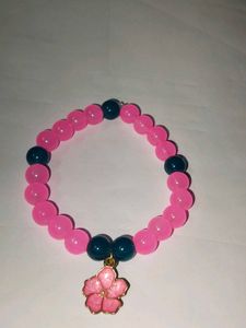 Pink Flower Charm Glass Beads Bracelet