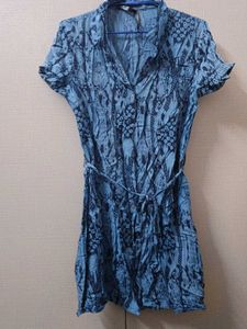 Blue Printed Shirt Dress