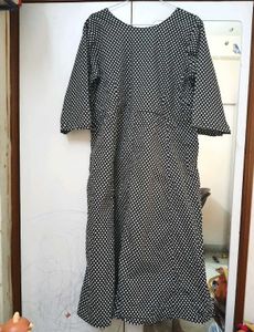 Black Bobby Print Frock Style Kurta