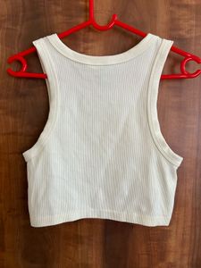 H&amp;M Cream Ribbed Crop Top