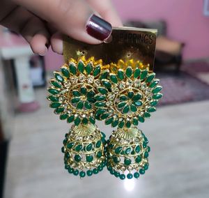 Green Jhumka Light Weight Partywear
