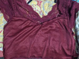Burgundy/ Maroon Lace Net Top