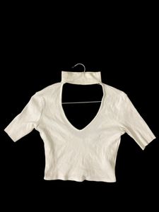Ribbed White Sexy Crop Top- Deep Neck Trending
