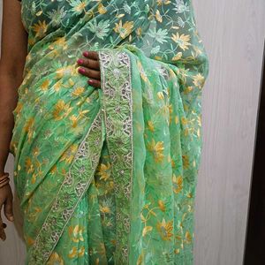 Elegant Green Floral Saree