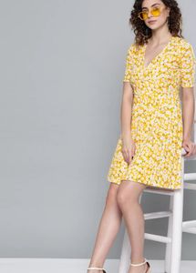 Floral Wrap Like Design Dress