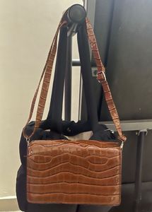 Brown Croco &amp; Orange Quilted Bag