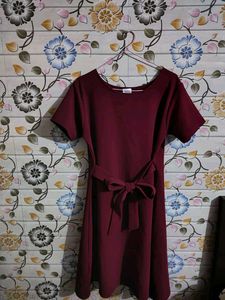 Wine Red Tshirt Dress With Ribbon Bow🎀