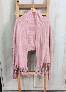 Pink Knit Stole with Fringe Full Size