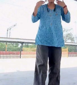 Blue Printed Tunic short kurti
