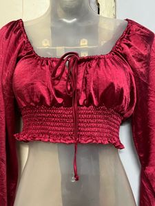Pintrest Burgundy Satin Crop Top