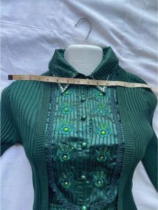 Green Embellished Top &amp; Cardigan