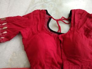 Katha Work Blouse Red Colour, Padded Blouse