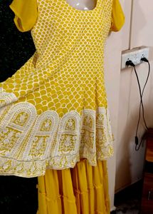 Yellow Embroidered Ruffle Dress