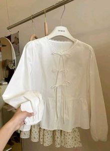 White Long Sleeve Tie Blouse