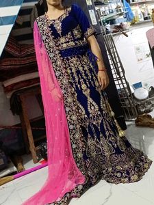 Elegant Blue Velvet Lehenga Choli