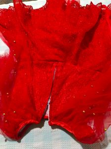 Red Beaded Tulle Top