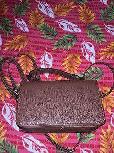 Brown Heart Clasp Crossbody Bag