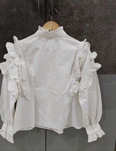 White Ruffle Detail shirt