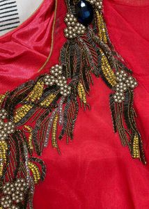Women Red Georgette Beads Straight Palazzo Suit