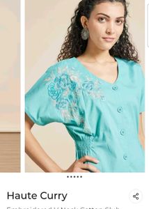 Teal Embroidered Button-Down Dress