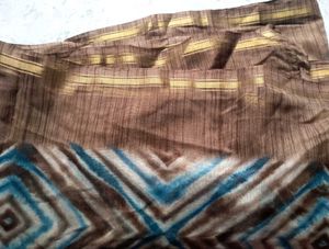 Brown &amp; Teal Geometric Print Saree