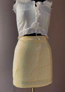 powder yellow tight fitted skirt