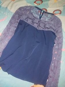 Blue Net Sleeve Top