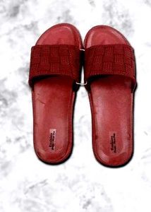 Burgundy Woven Slide Sandals