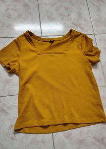 Yellow Ribbed Square Neck Top