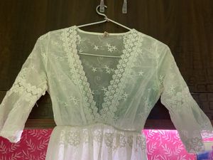 Chiffon Fully Sheer One Piece White Dress