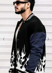 Flame Graphic Varsity Jacket L Size