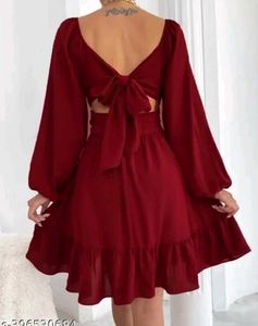 A Beautiful  Maroon Dress With Back Tiers