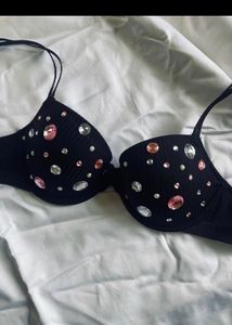 Black Embellished Padded Bra