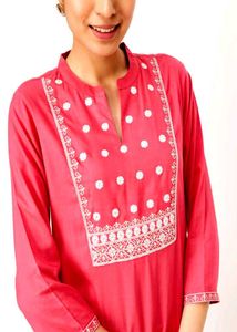 Coral Embroidered Tunic Top