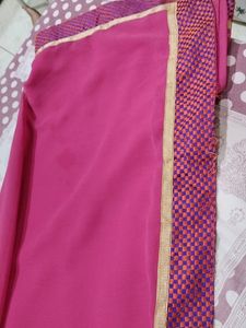 Dark Carrot Pink Colour Saree With Blouse
