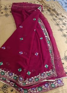 Elegant Maroon Embroidered Saree