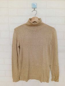 Beige Turtleneck Knit Sweater