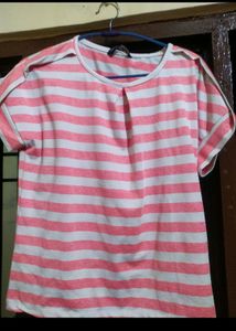 pink and white strip top