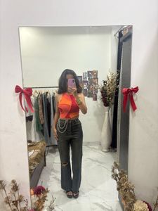 Abstract Print Orange Red Top